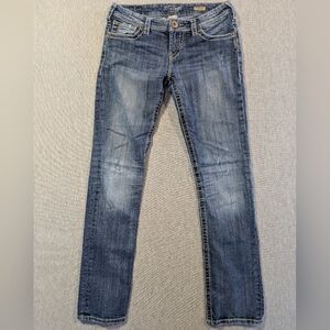 Silver Jeans Berkley Straight Leg Women's 27 X 32 Distressed Blue